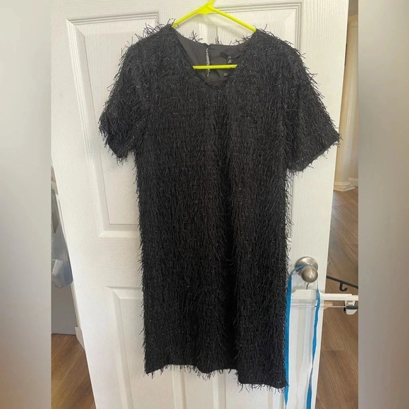 Joh Apparel Winna Sparkling Feathered Eyelash Dress NWT Size Small Black Fringe - Picture 3 of 10